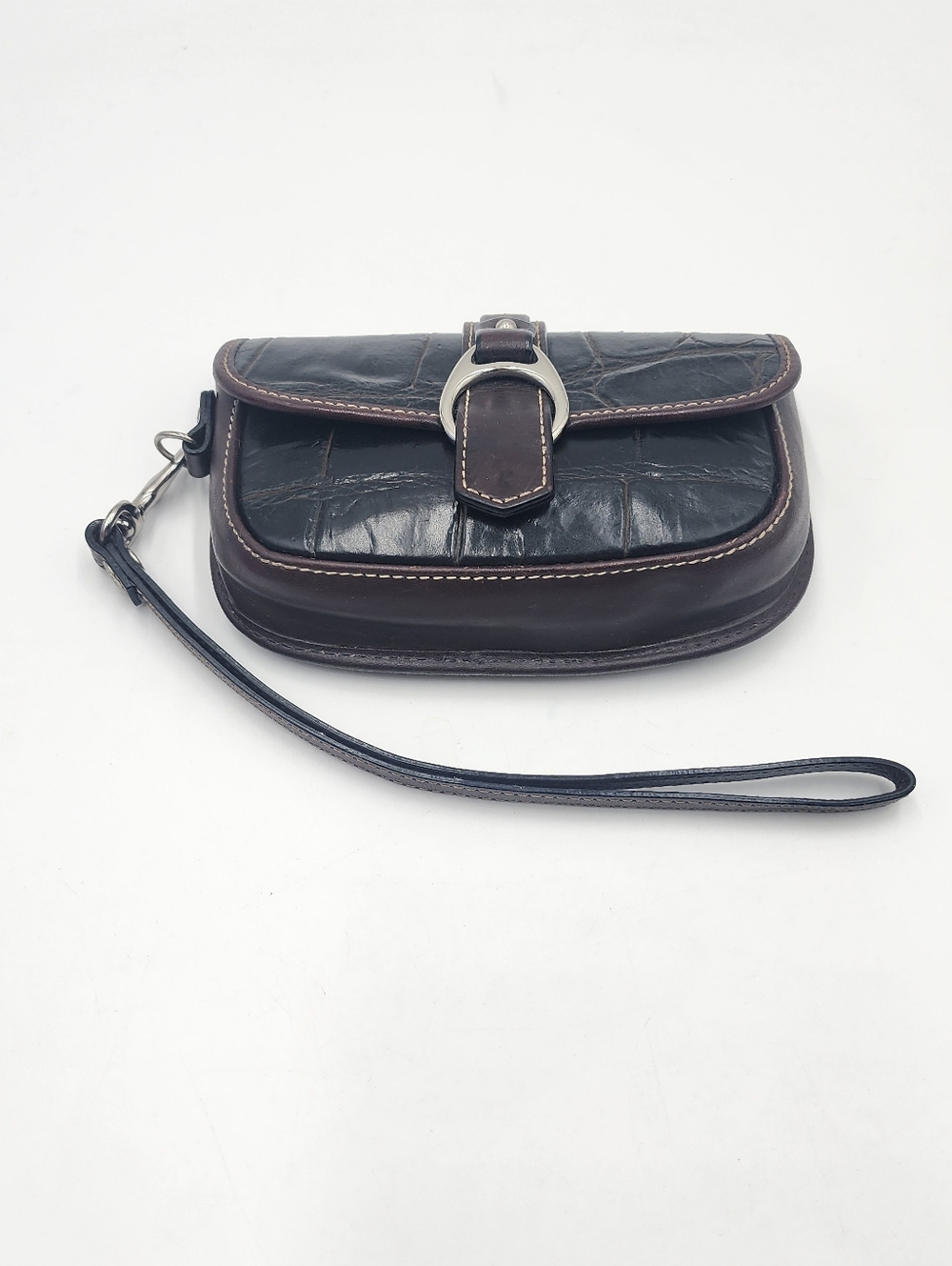 Dooney & Bourke Brown Leather Croc Embossed Wristlet Clutch Wallet Vintage - Picture 5 of 14